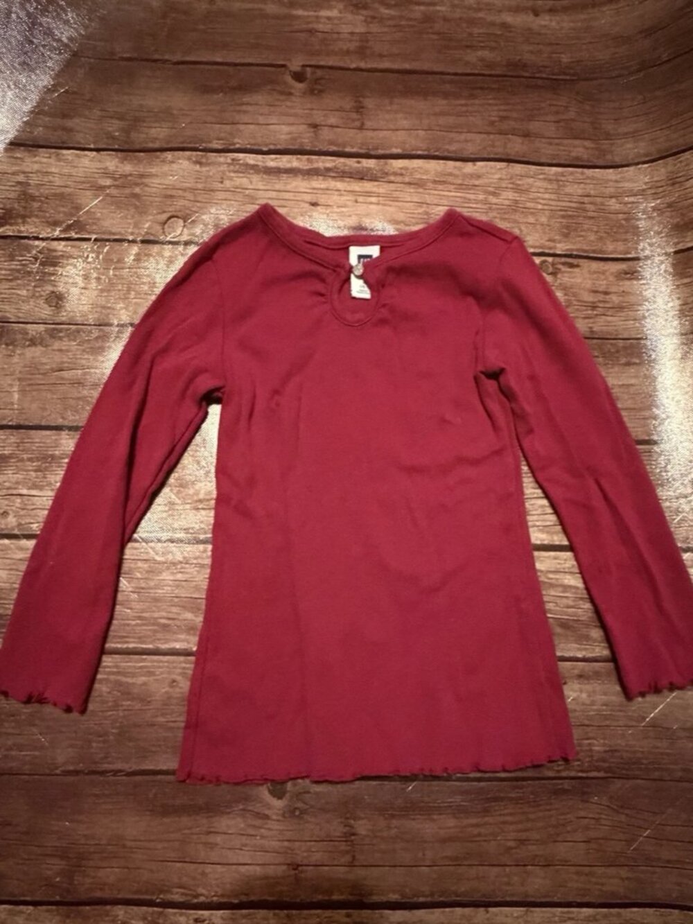Girl’s Gap Maroon Long Sleeve Shirt XS 4-5 Gem Button